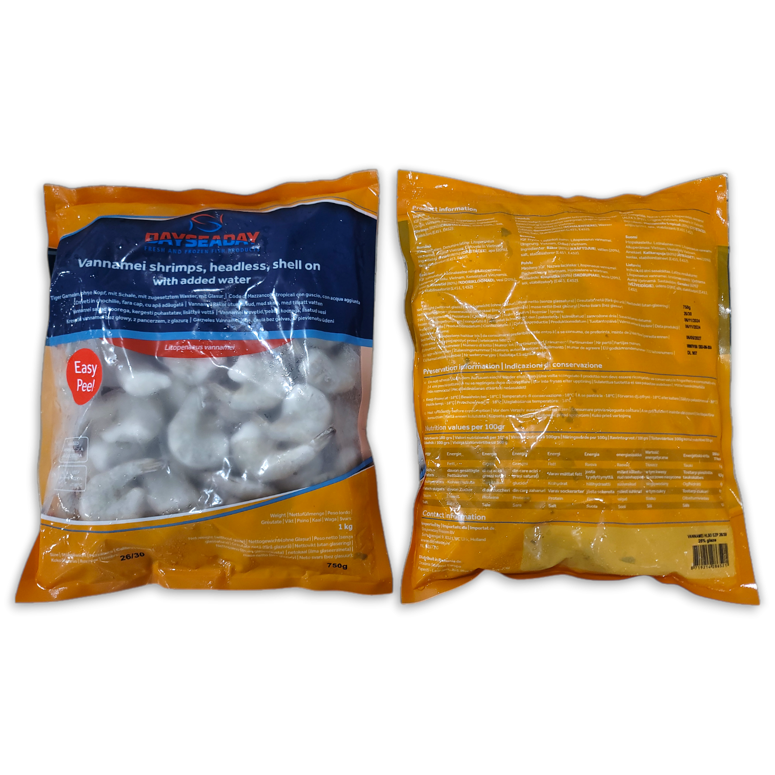 DSD Vannamei Shrimps HLSO 26/30 10 x 1Kg - 25% - VN