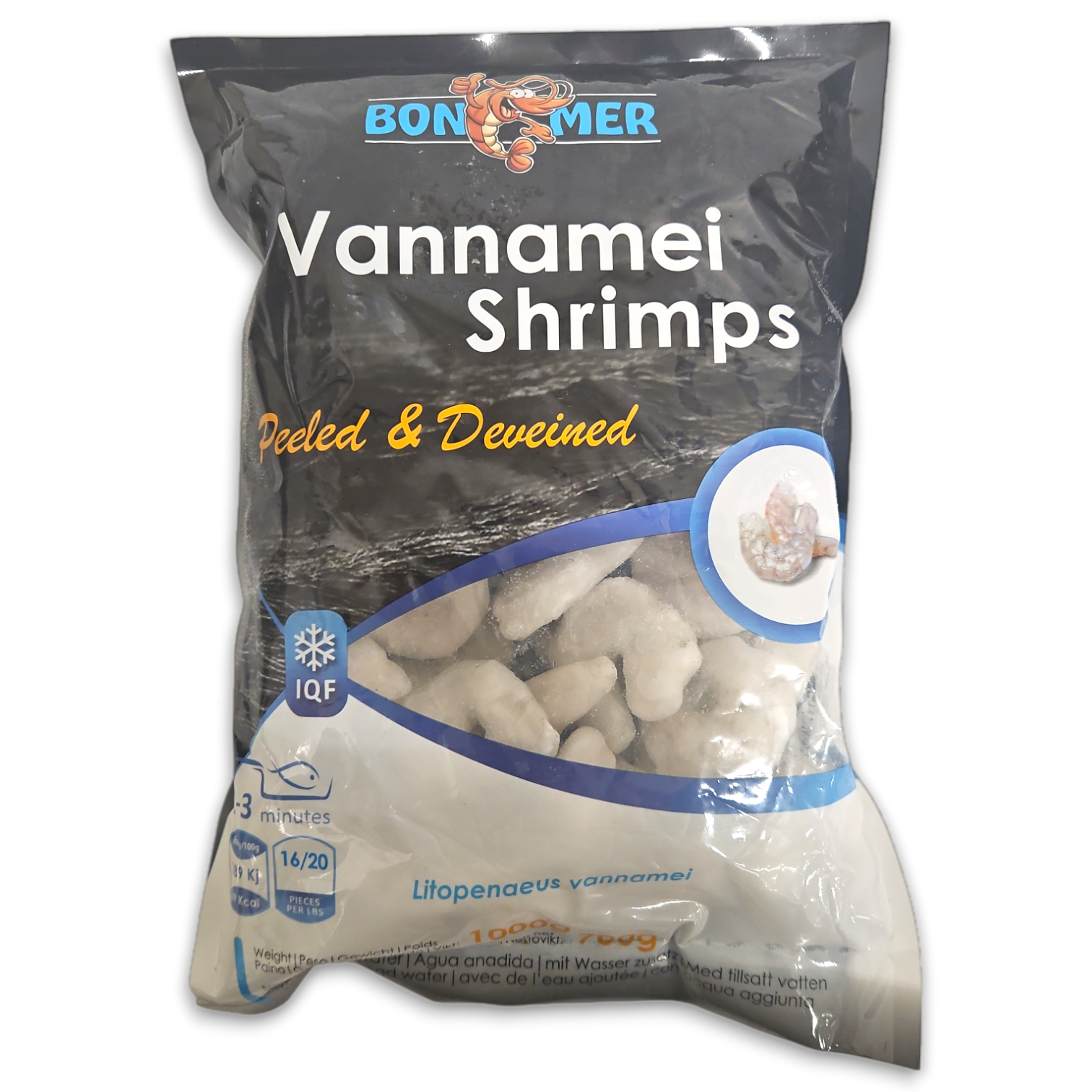 Bonemer Vannamei Shrimps P&D 16/20 IQF 10 x 1kg 30%-IN