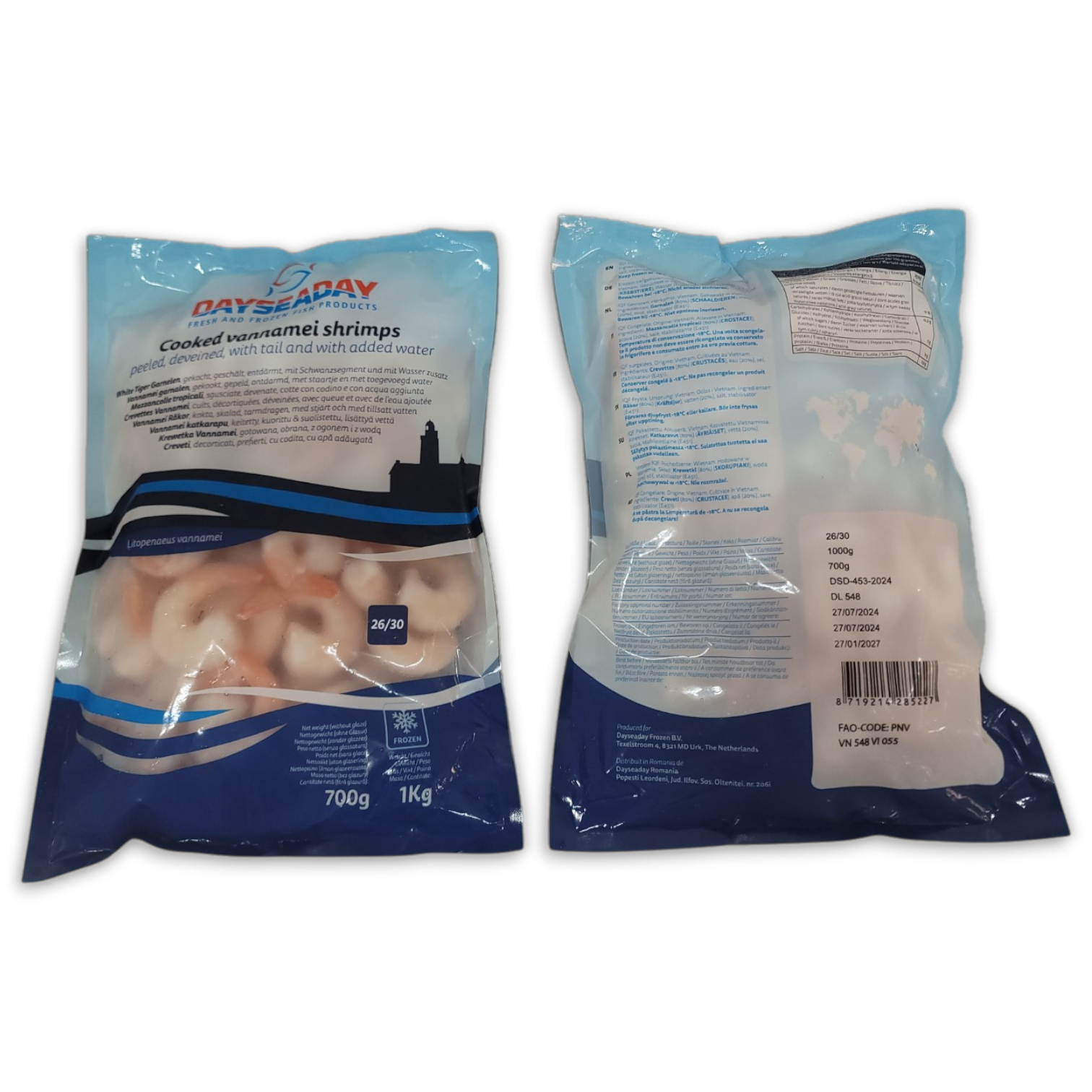 DSD Vannamei Cooked PDTO 26/30 IQF 10 x 1kg 30% -VN
