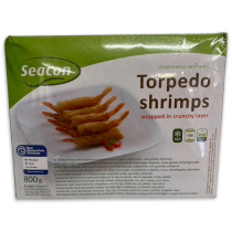 Torpedo breaded vannamei shrimps tail on 26-30 12x800g-VN